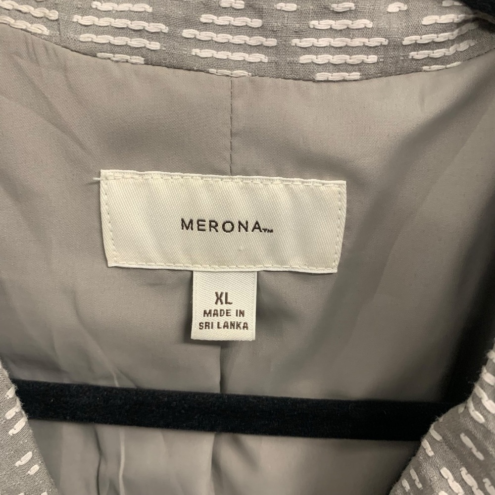 Merona Gray Cream Geometric Trench Coat Long Dress Cotton Jacket Women’s Size XL - Picture 5 of 7